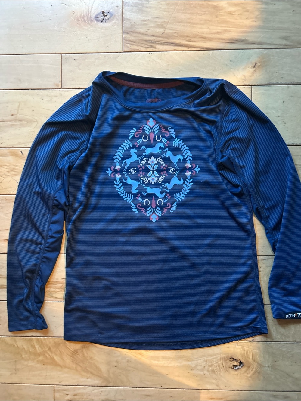 Kerrits Youth L Long-Sleeved Navy/Patterned Riding Shirt